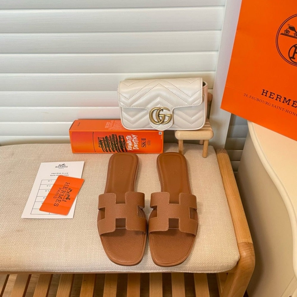 Hermes Slippers Flat Oran Brown H021056Z