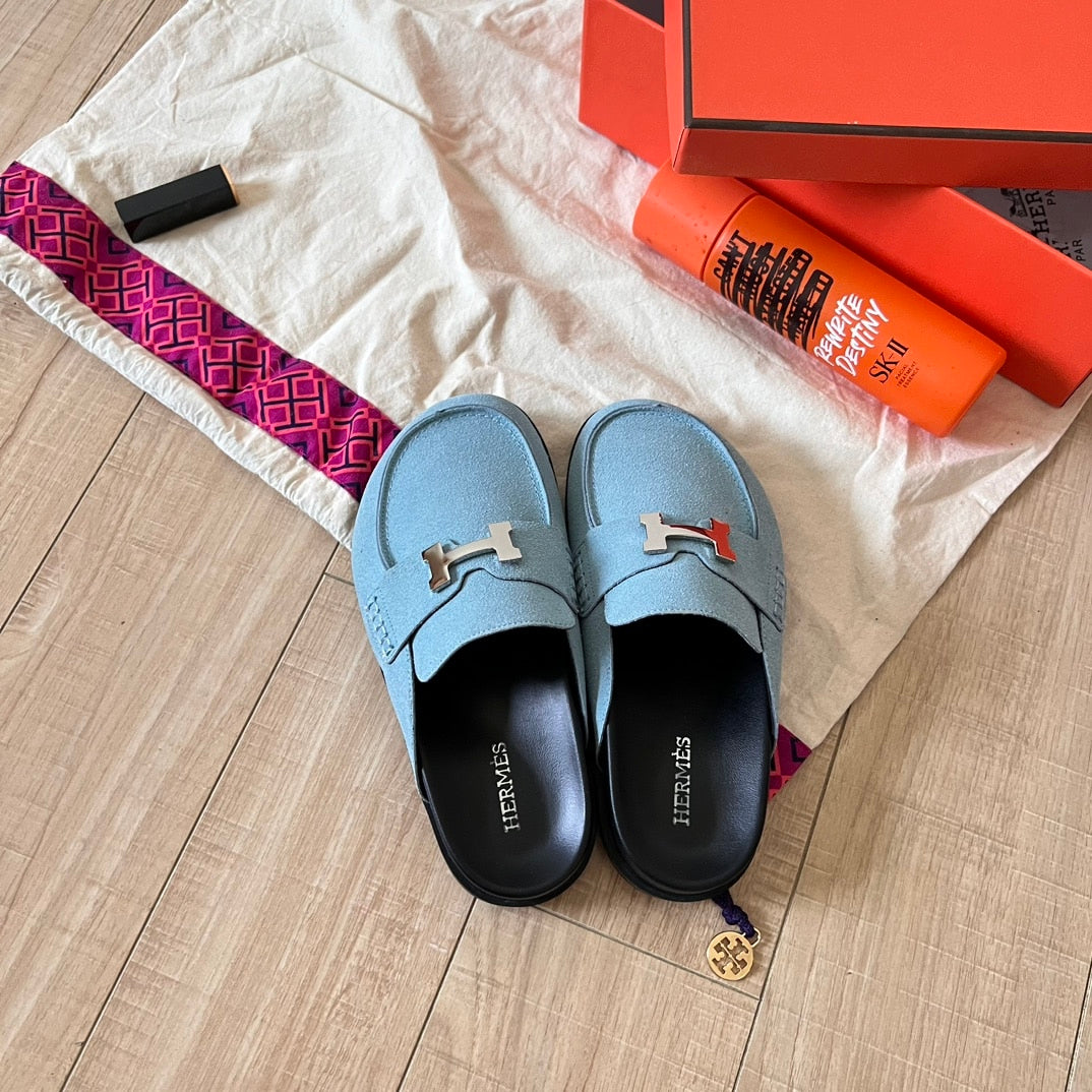 HERMÈS GO MULE H SANDAL IN BLUE