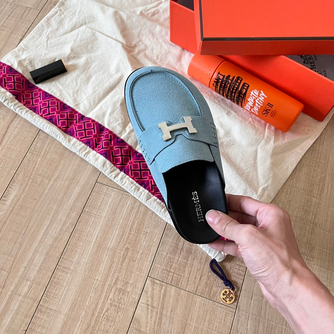 HERMÈS GO MULE H SANDAL IN BLUE