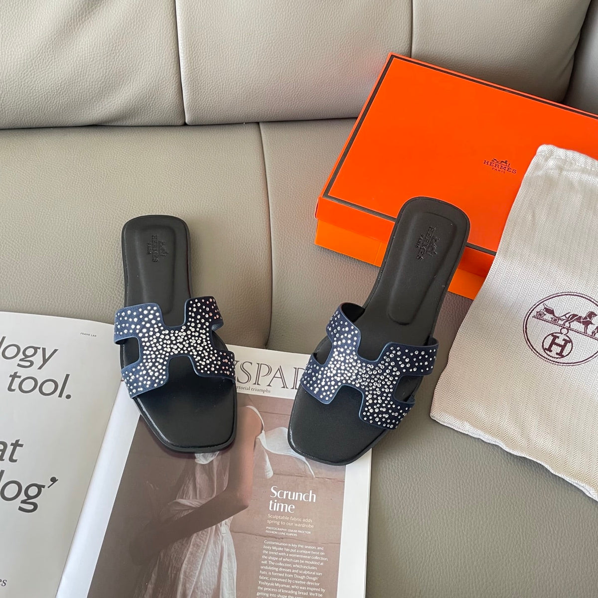 HERMES ORAN SANDAL CRYSTLE BLUE