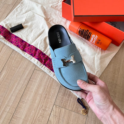 HERMÈS GO MULE H SANDAL IN BLUE
