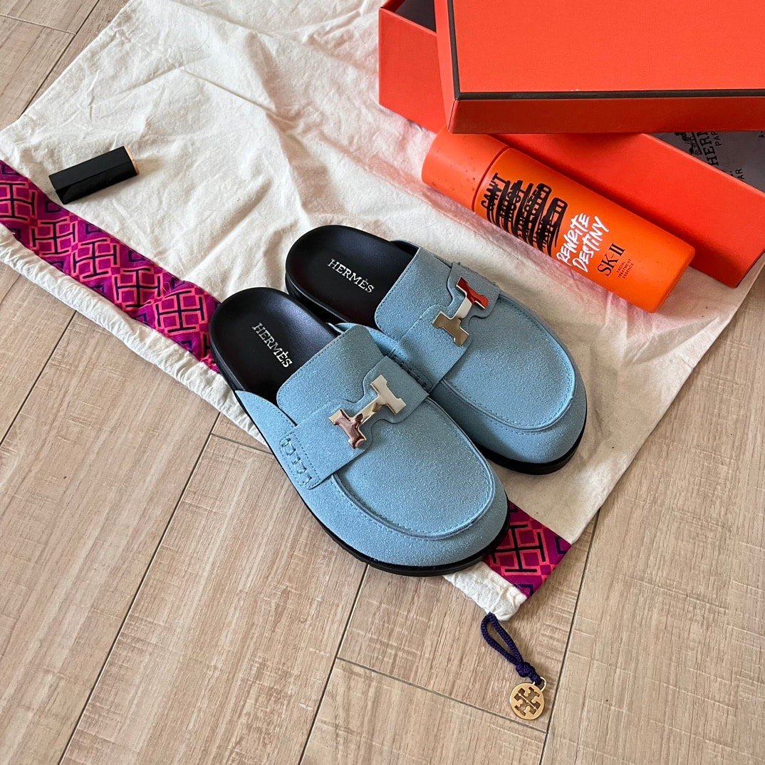 HERMÈS GO MULE H SANDAL IN BLUE