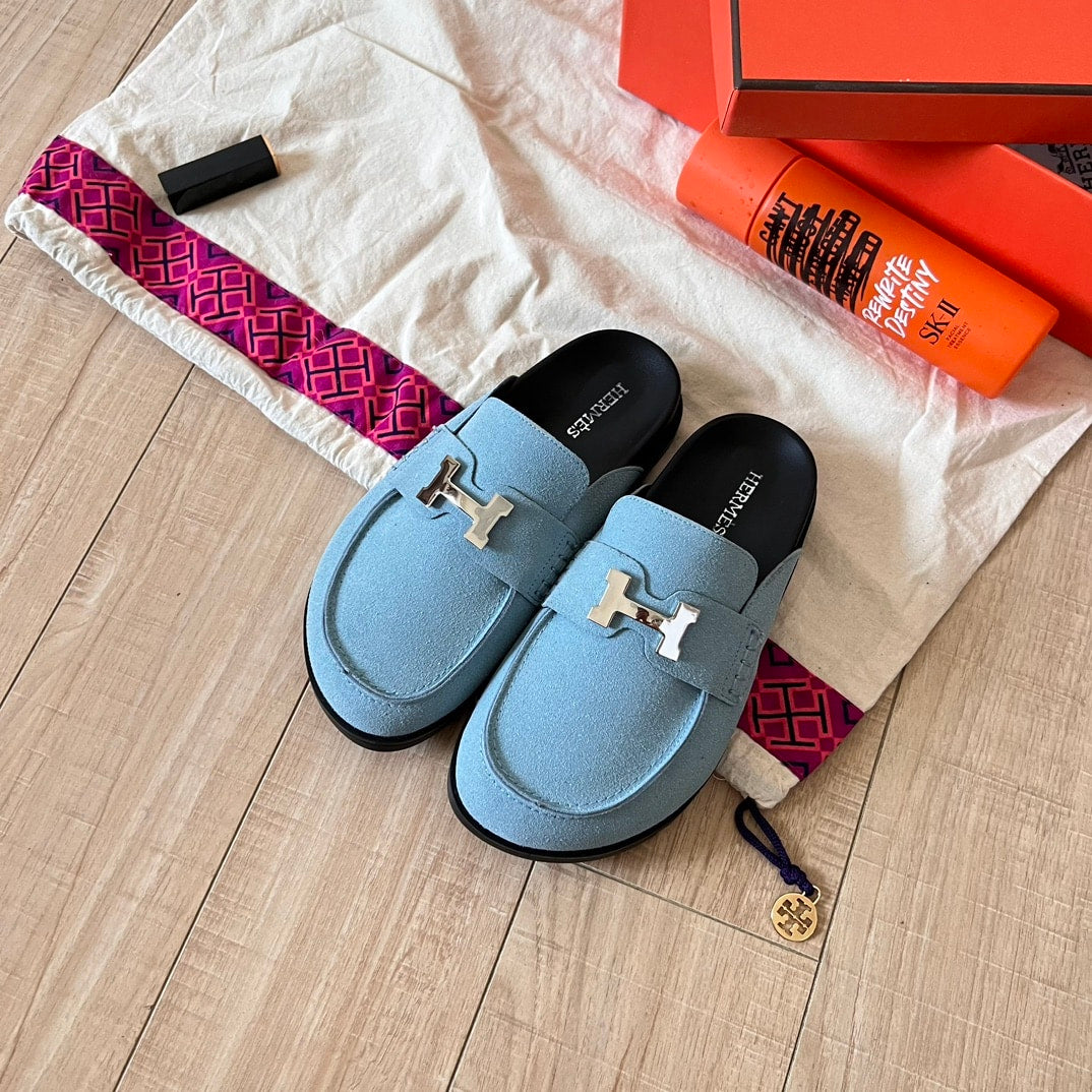 HERMÈS GO MULE H SANDAL IN BLUE