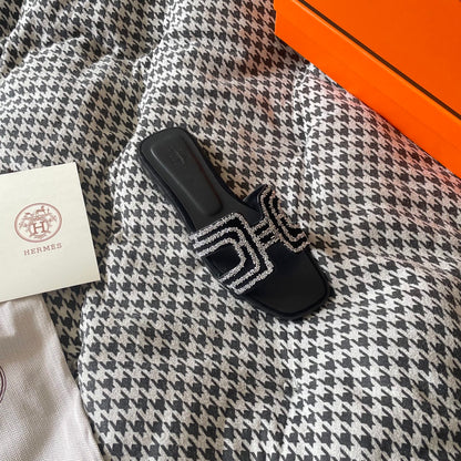 HERMES ORAN SANDAL CRYSTLE BLACK H212010Z 02360