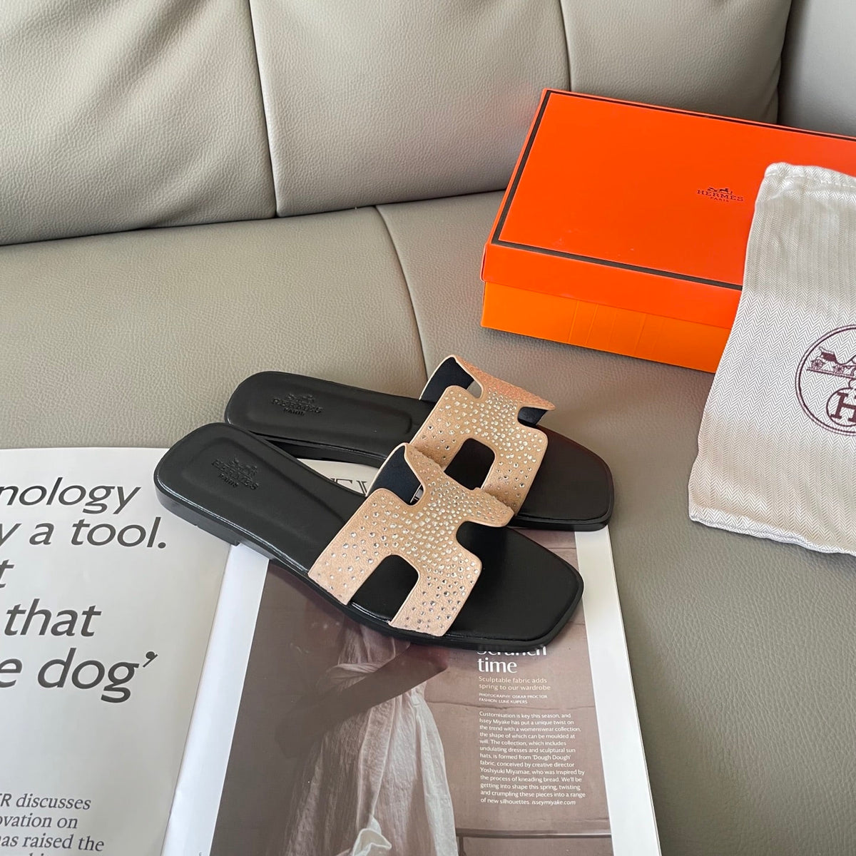 HERMES ORAN SANDAL CRYSTLE BEIGE