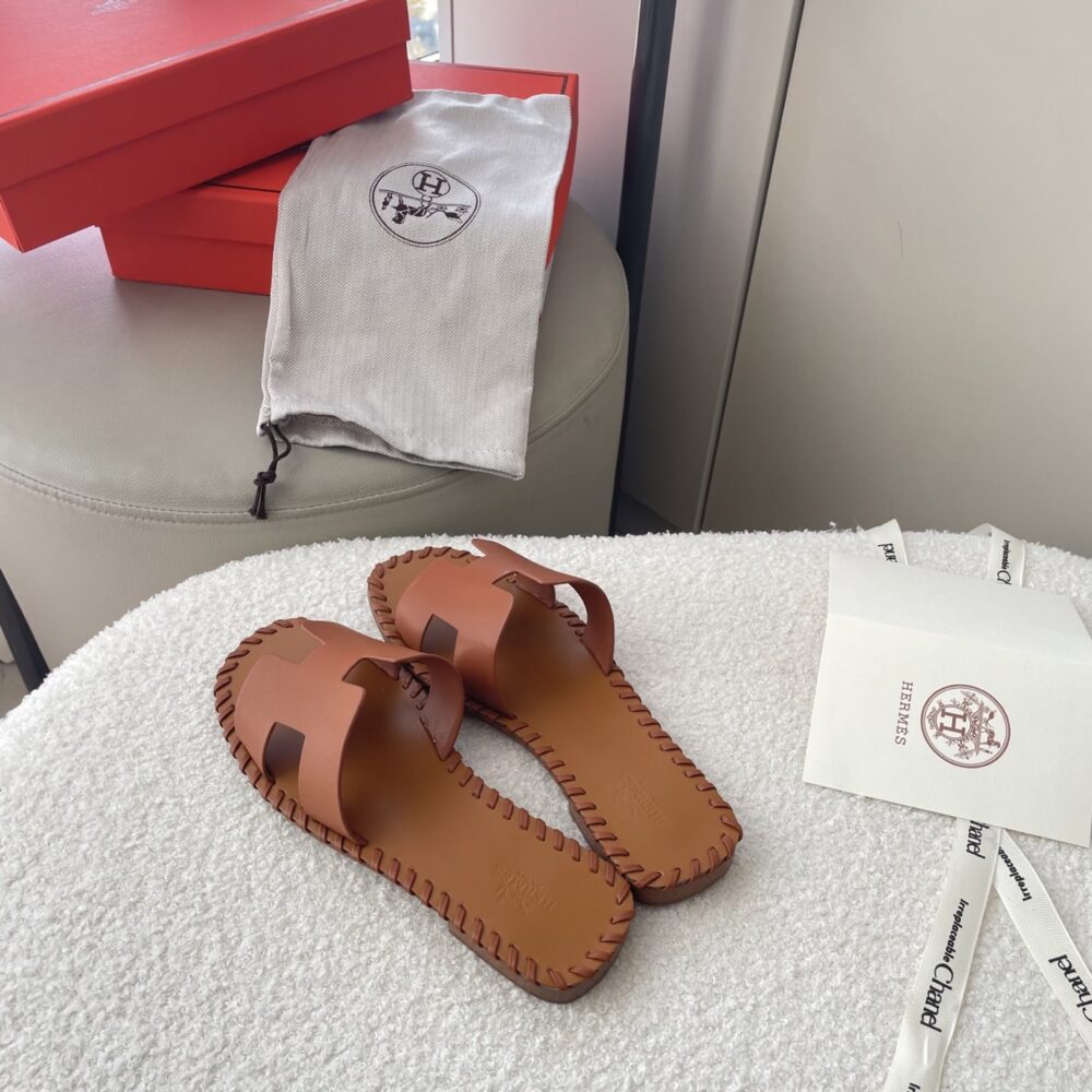 Hermes Oran Sandals Stitching In Brown