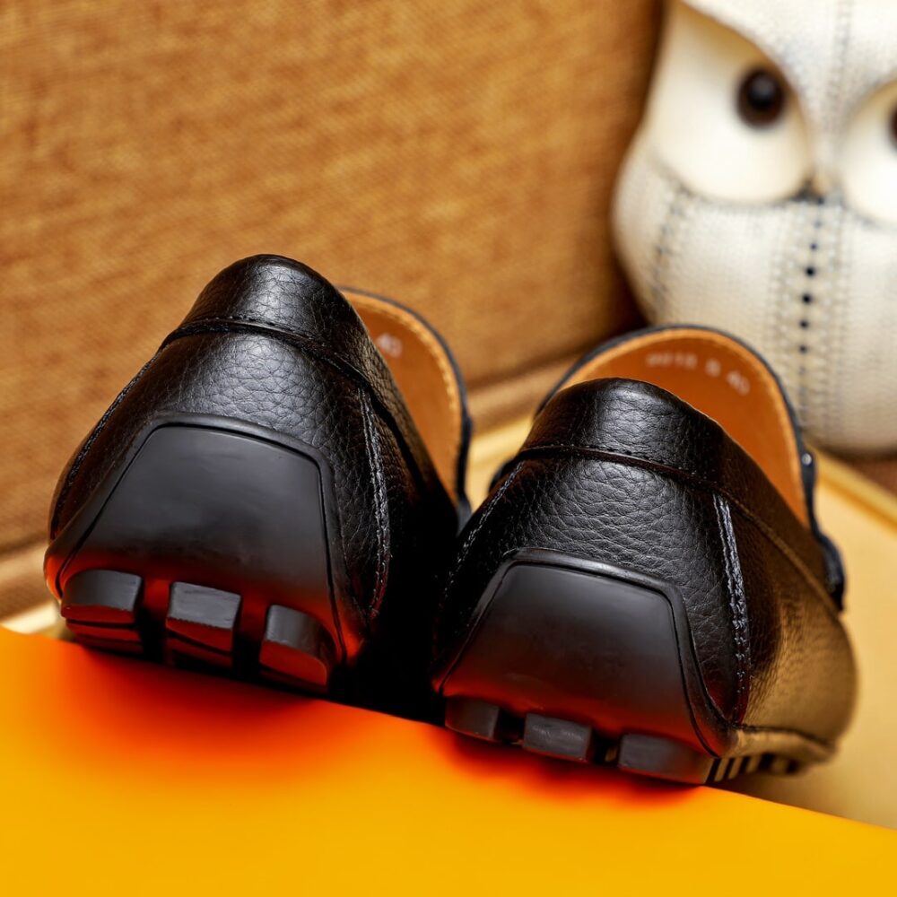 Hermes Men’S Loafer Moccasin Leather With H Silver Black