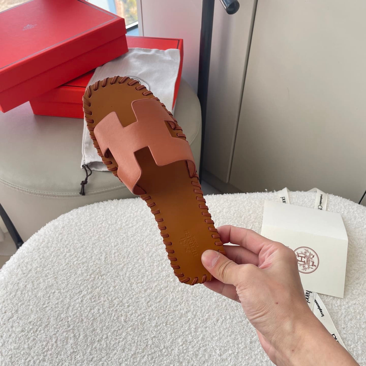 HERMÈS ORAN SANDALS STITCHING IN BROWN