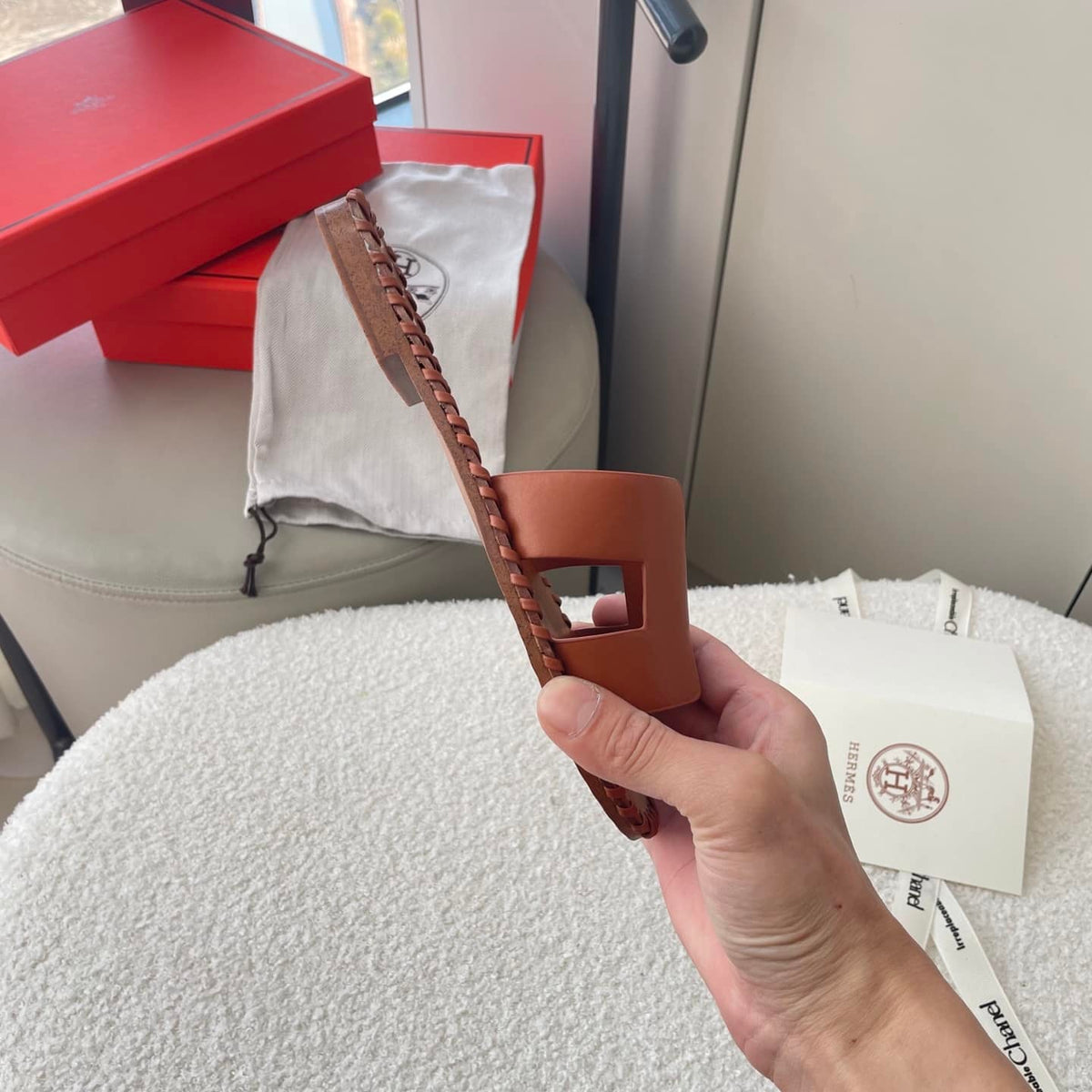HERMÈS ORAN SANDALS STITCHING IN BROWN