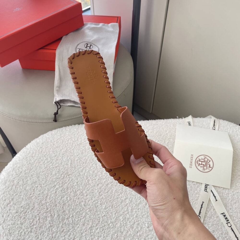 Hermes Oran Sandals Stitching In Brown
