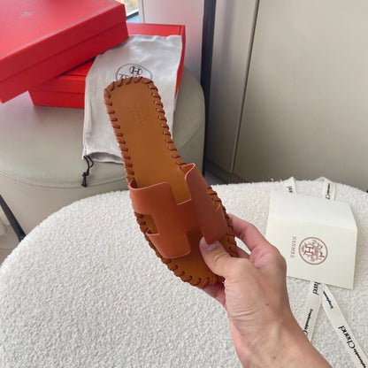 Hermes Oran Sandals Stitching In Brown