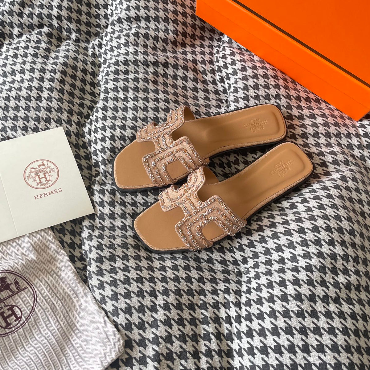 HERMES ORAN SANDAL BEIGE MACRAMÉ NUDE H212010Z 3E350