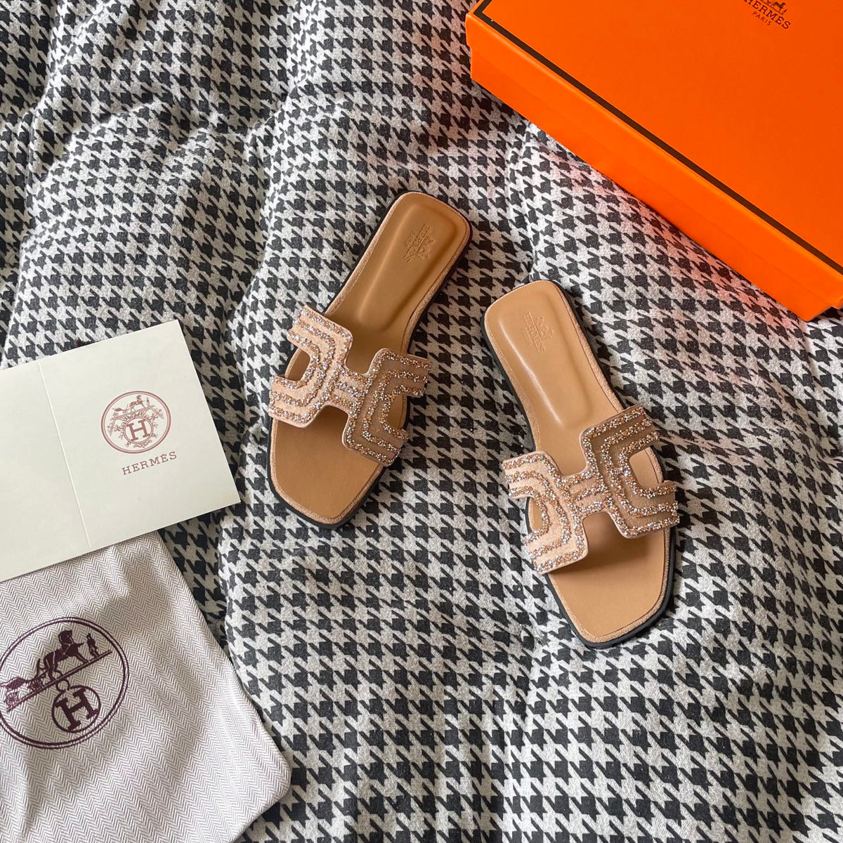 HERMES ORAN SANDAL BEIGE MACRAMÉ NUDE H212010Z 3E350