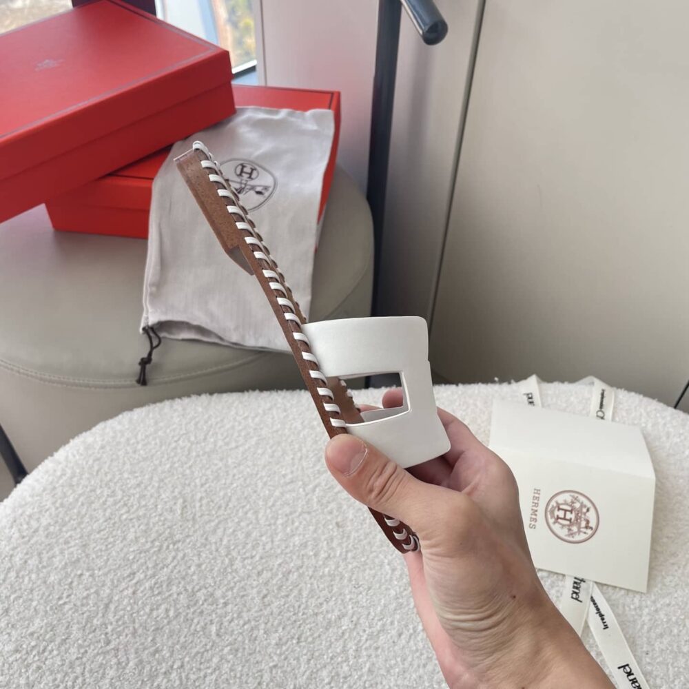 Hermes Oran Sandals Stitching In Brown And White