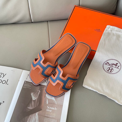 HERMES ORAN SANDAL BLEU BRUT GOLD H221105ZV48340
