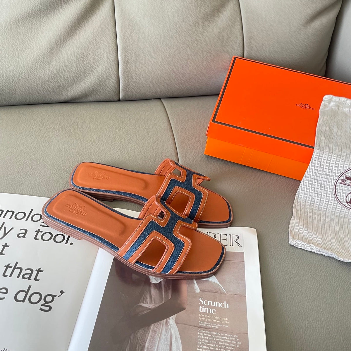HERMES ORAN SANDAL BLEU BRUT GOLD H221105ZV48340