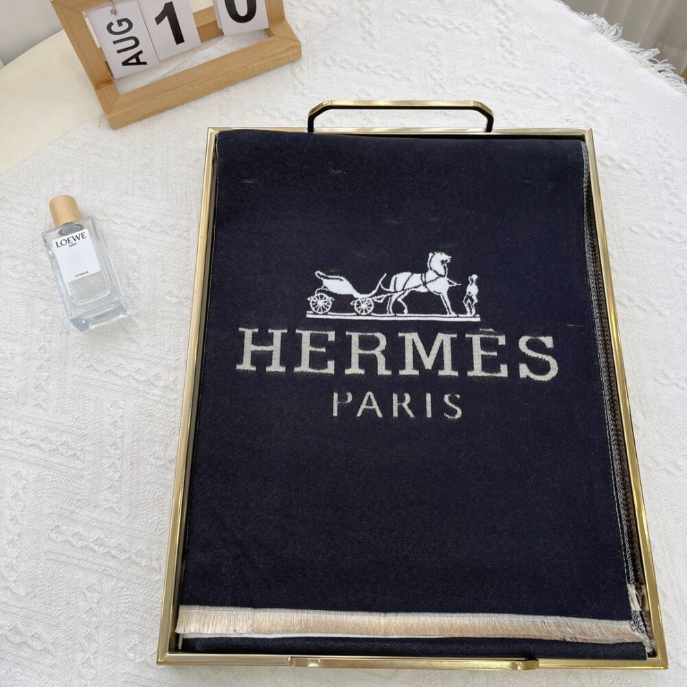Hermes H Letter Cashmere Muffler Black