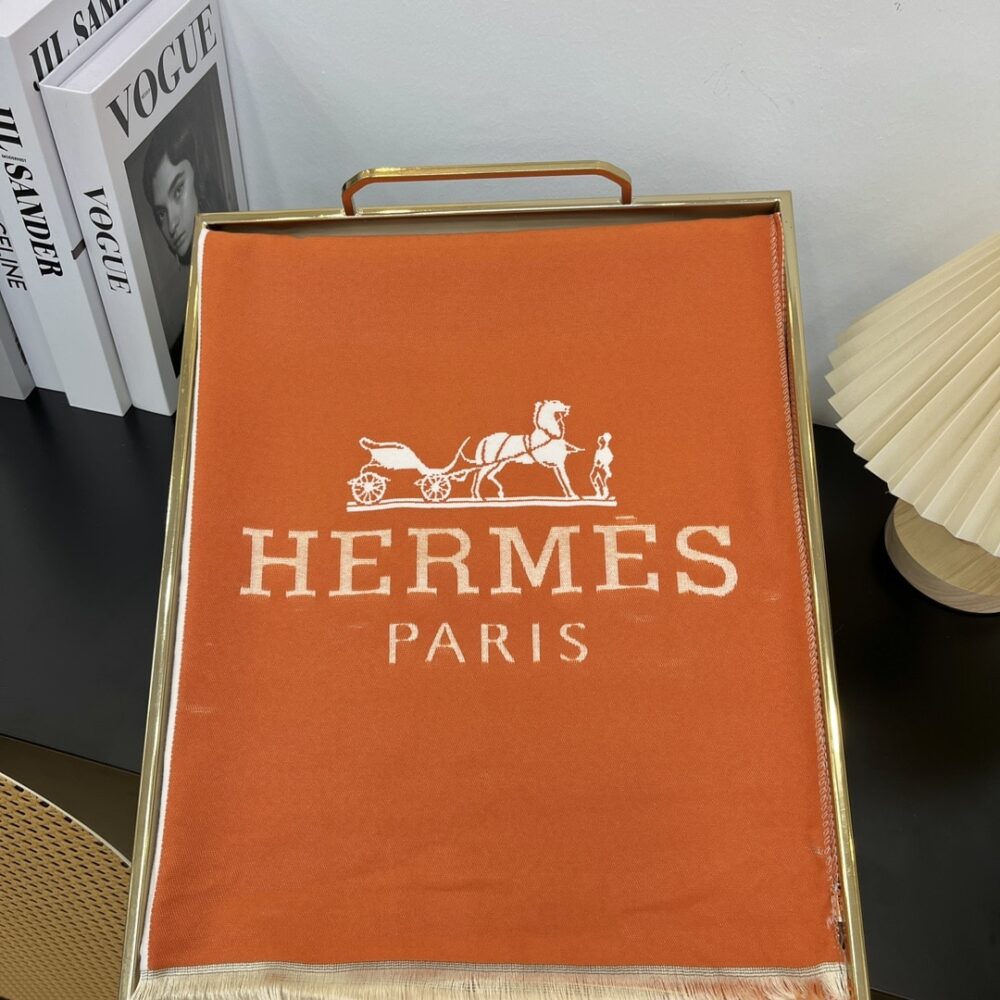 Hermes H Letter Cashmere Muffler Orange