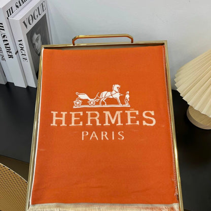 Hermes H Letter Cashmere Muffler Orange