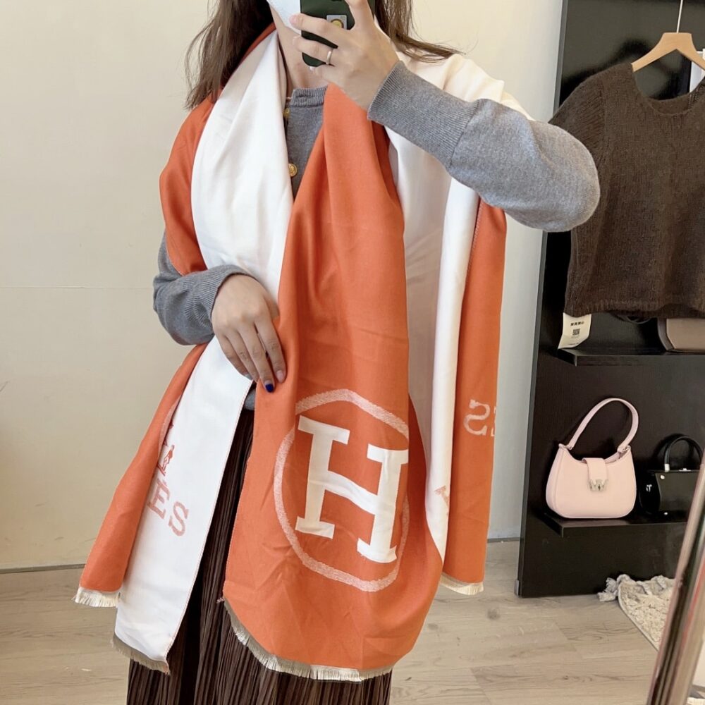 Hermes H Letter Cashmere Muffler Orange