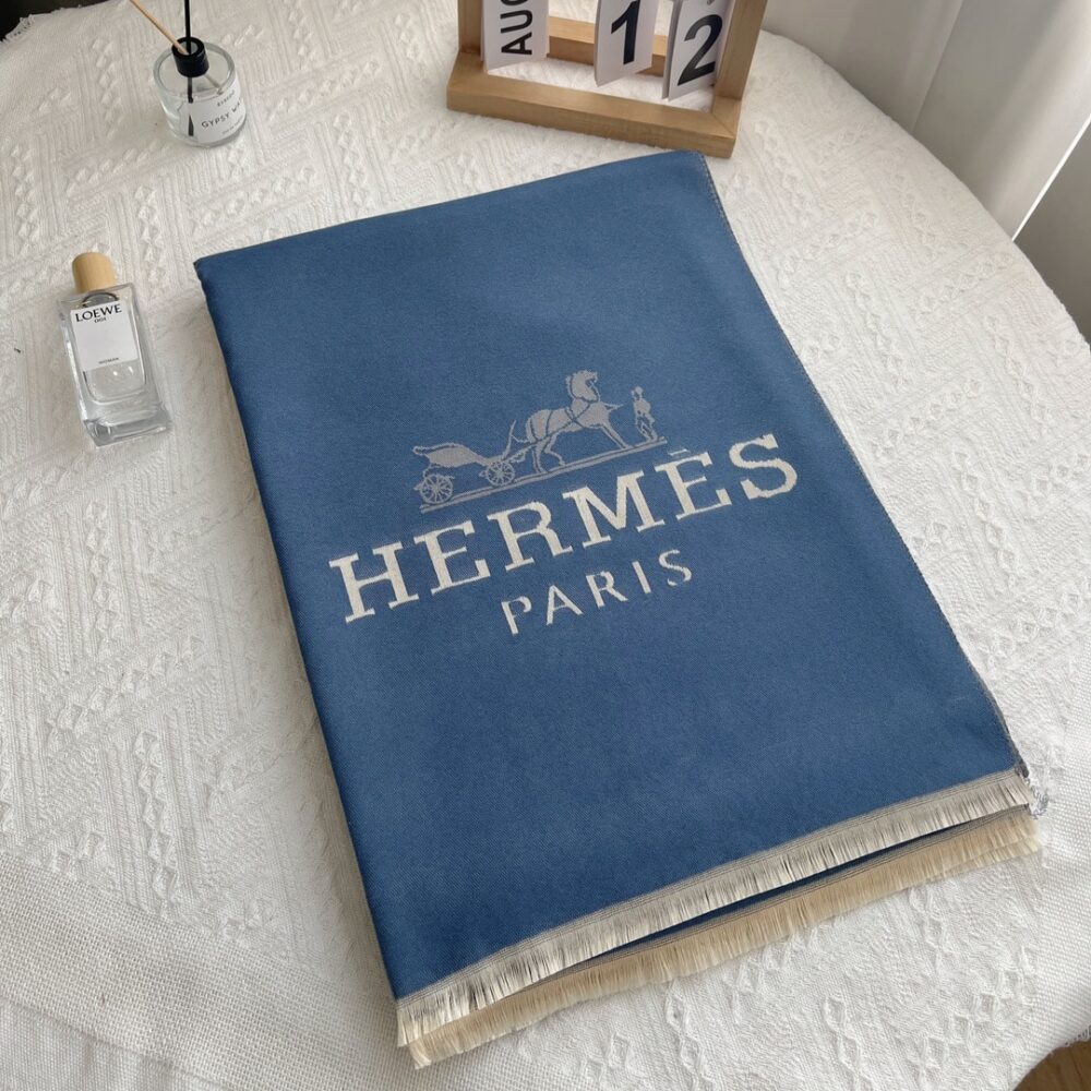 Hermes H Letter Cashmere Muffler Blue
