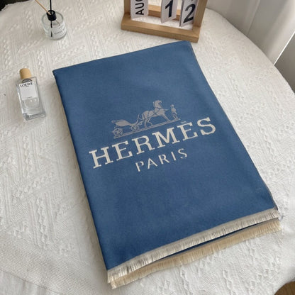 Hermes H Letter Cashmere Muffler Blue
