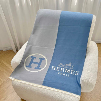 Hermes H Letter Cashmere Muffler Blue