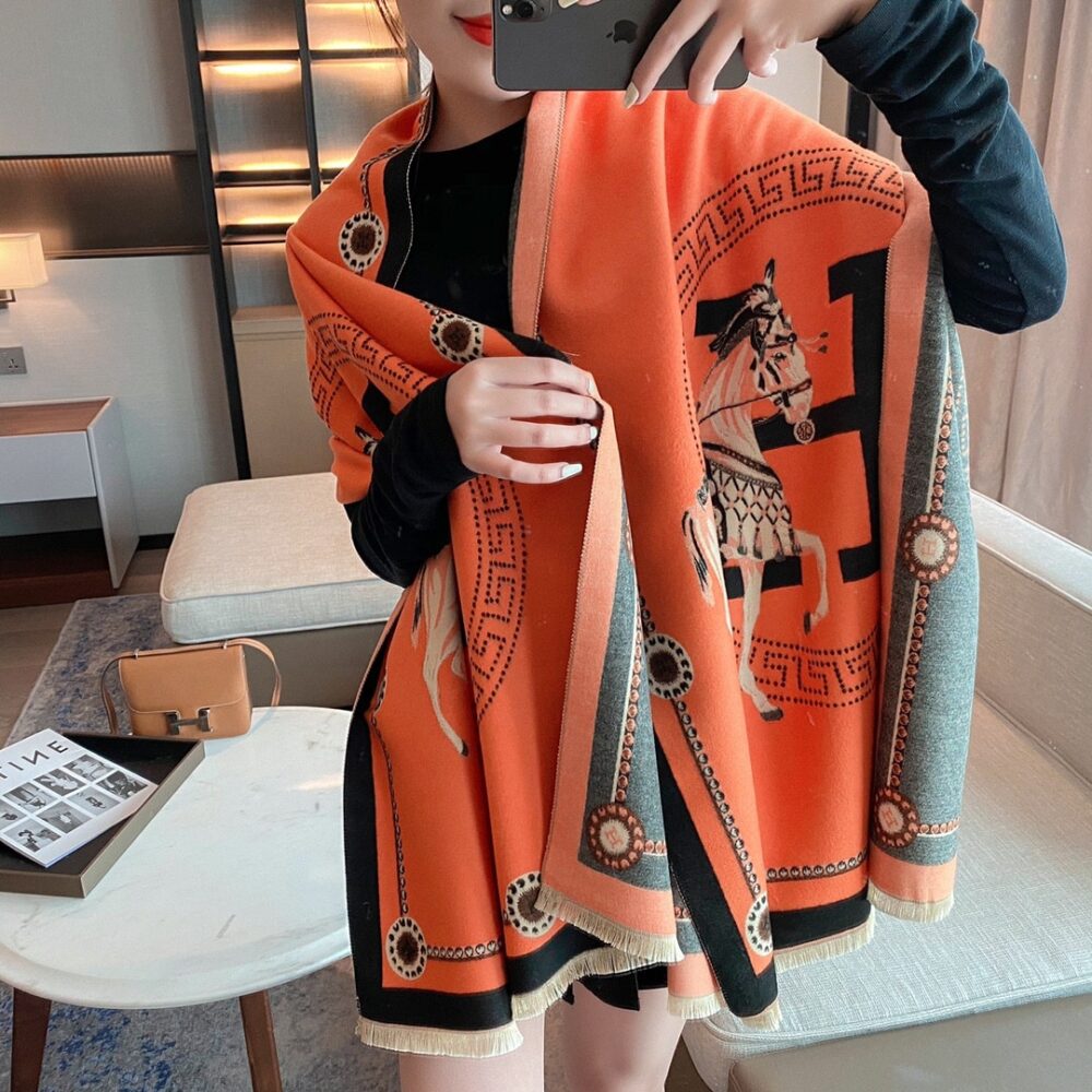 Hermes Cashmere Muffler Orange