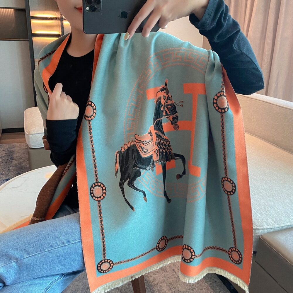 Hermes Cashmere Muffler Blue