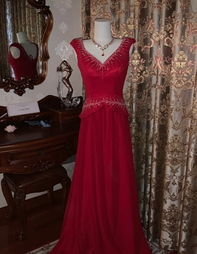 Glitter V Neck Sleeveless Satin Tulle Beaded Mermaid Long Evening Dress Party Gown