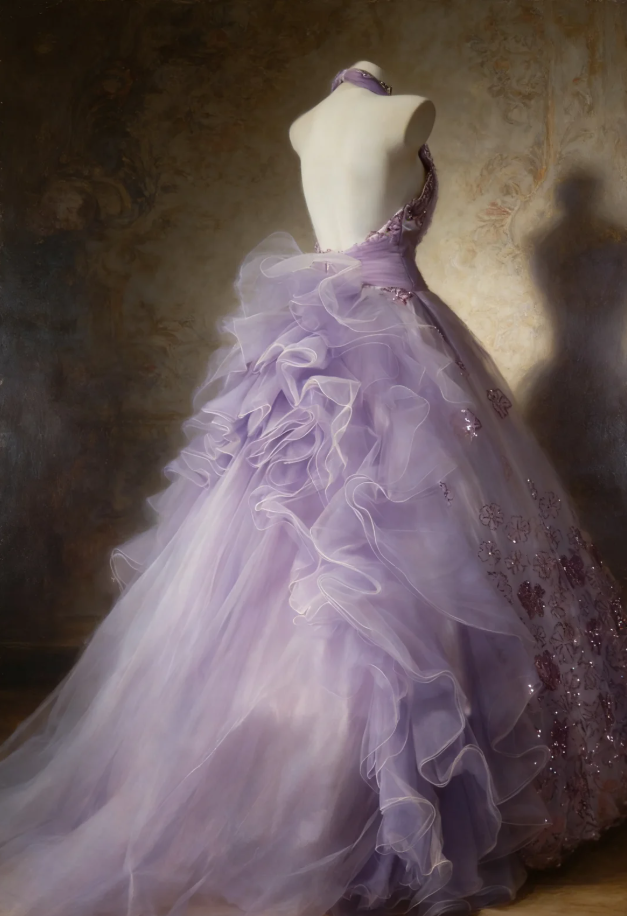 Princess Halter Ball Gown Lavender V Neck Tulle Flowers Sequin Long Birthday Quinceanera Dress Sweet 16 Dress SP1525