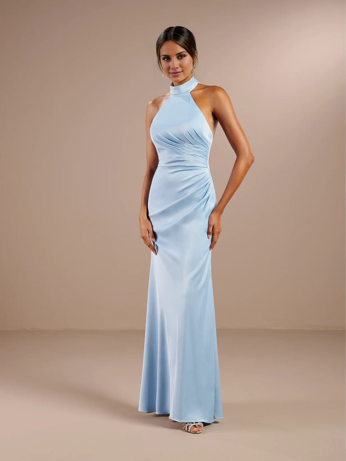 Hanging collar off shoulder sleeveless backless and floor length evening dress