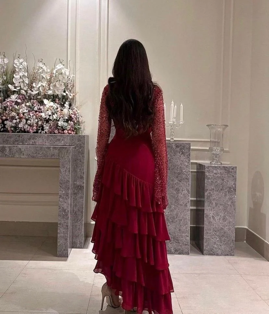 Beautiful Sequins Chiffon Prom Dress Layered Long Party Gown cc2007
