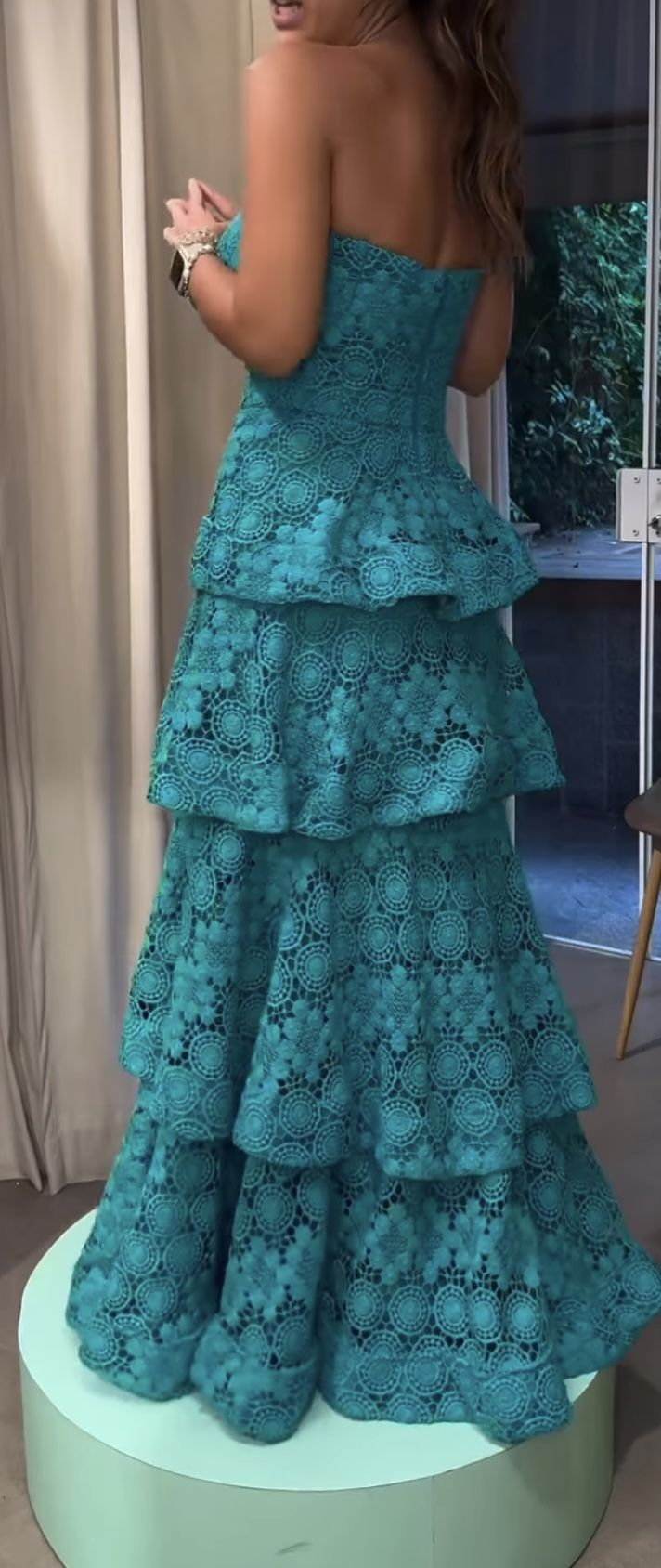 Pretty Strapless Green Lace Layered A Line Long Party Dress Birthday Prom Dress SP1559
