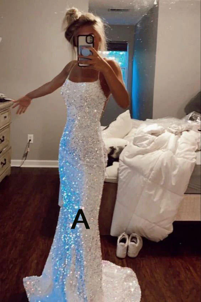 Beautiful White Sequins Long Prom Dress,Formal Party Evening Gown cc2541