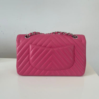 Chanel Caviar Leather chevron Pink Double Flap Bag