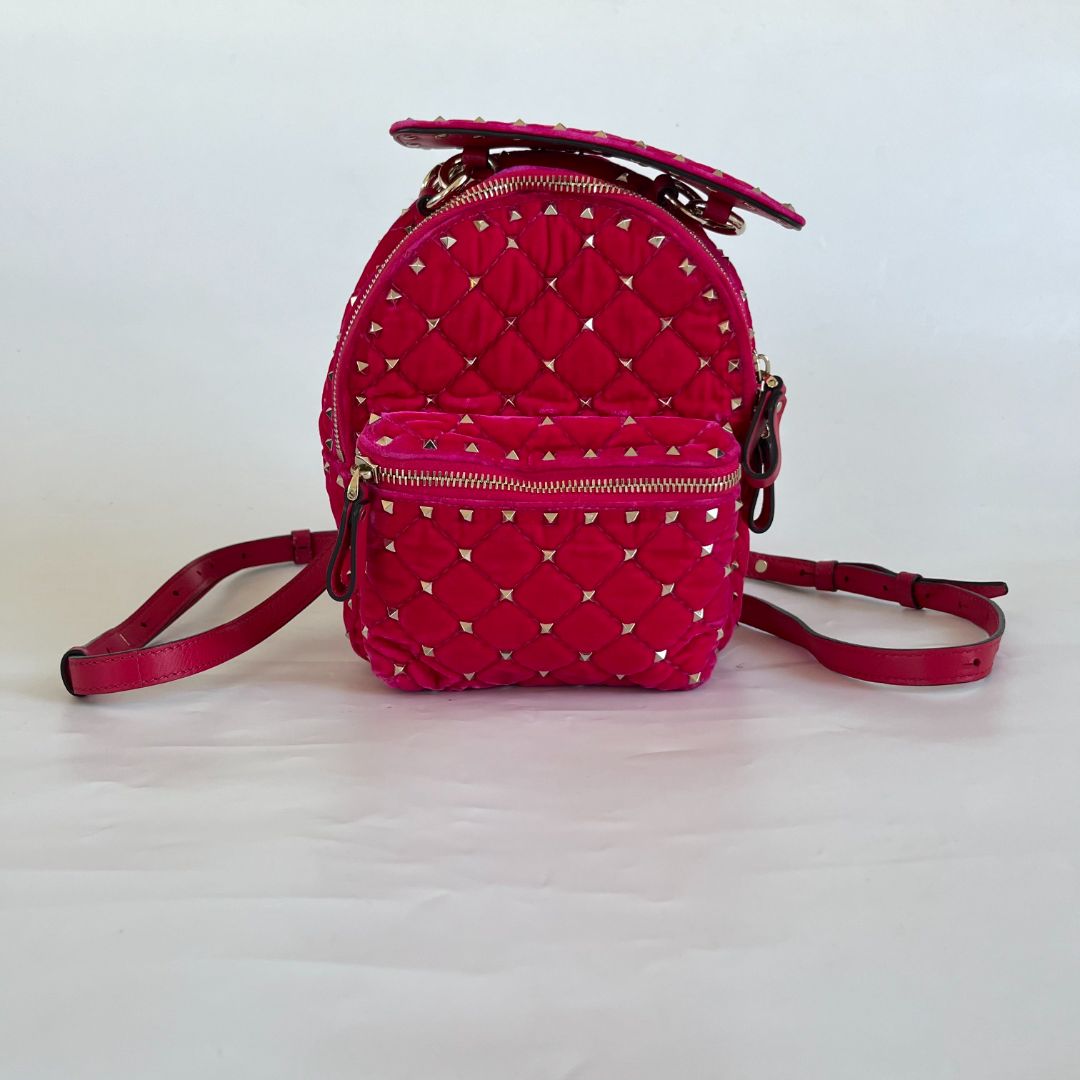 Valentino Hot Pink Spike Mini Velvet Backpack