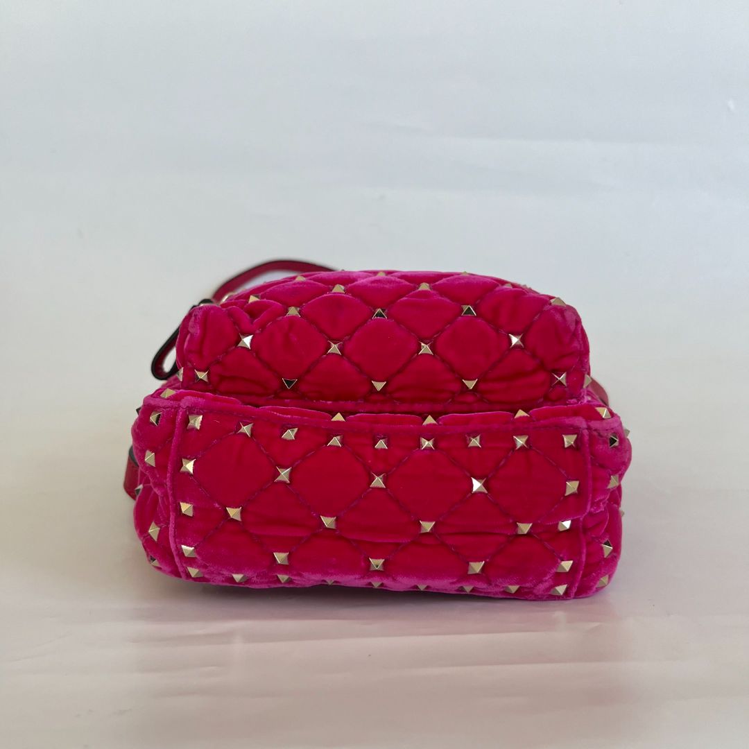 Valentino Hot Pink Spike Mini Velvet Backpack
