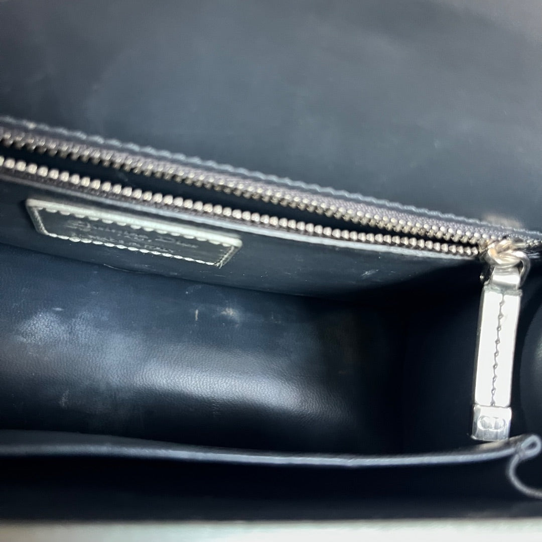Christian Dior Silver  Micro Cannag Leather Montaigne Flap Chain Cross Body Bags