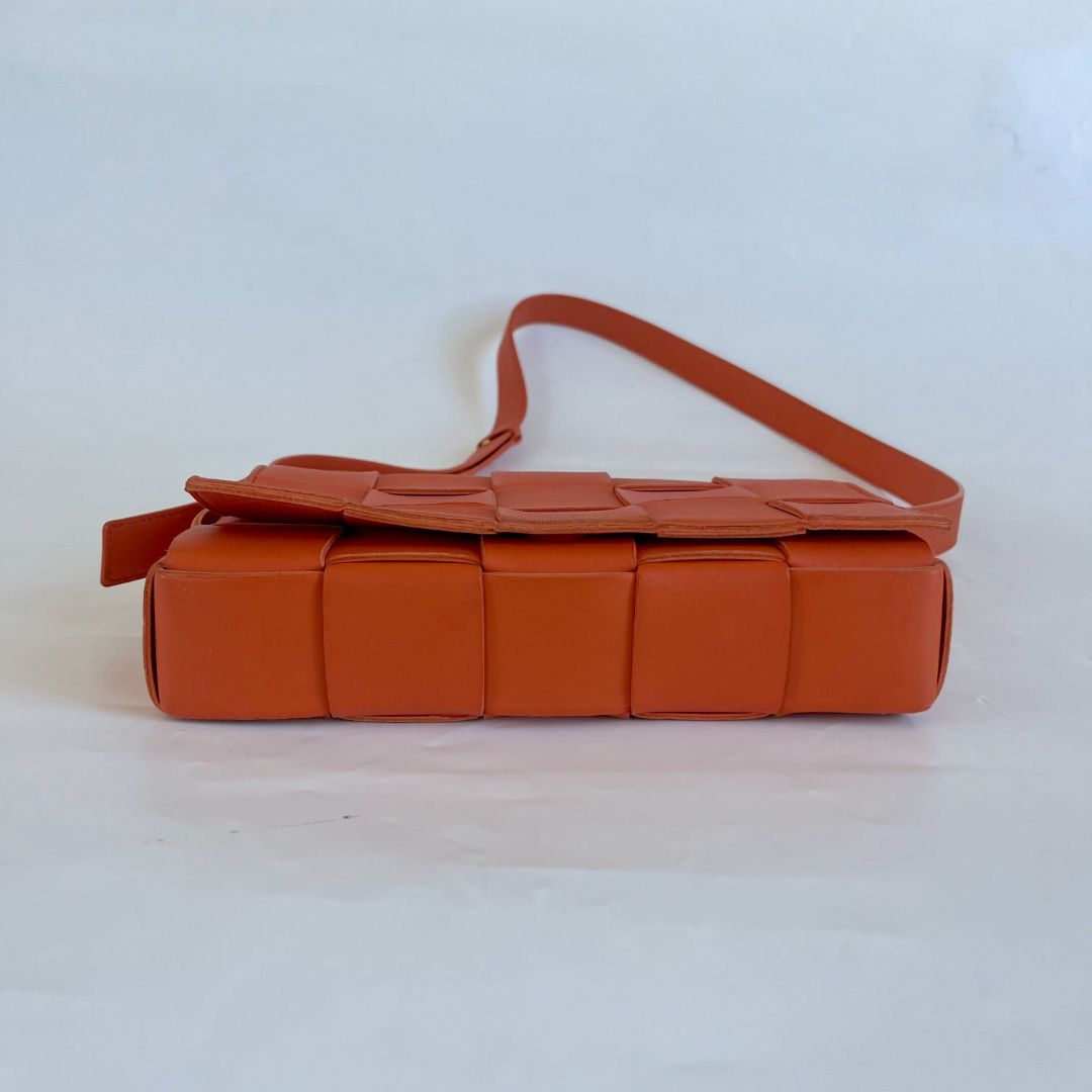 Bottega Veneta Orange Intrecciato Leather Cassette Shoulder Bag