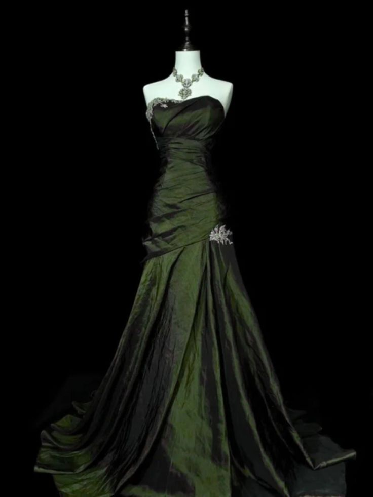 Vintage Brown Strapless Beaded Satin Mermaid Long Wedding Guest Dress Birthday Party Dress Evening Gown