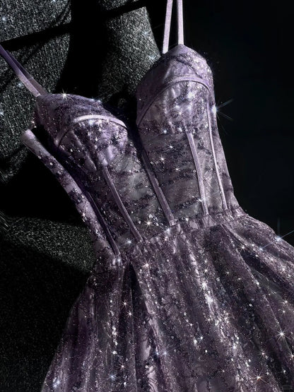 girlhomeshops--Purple gorgeous exquisite beaded long tulle prom dress ball gown romantic and dazzling girl gh5693