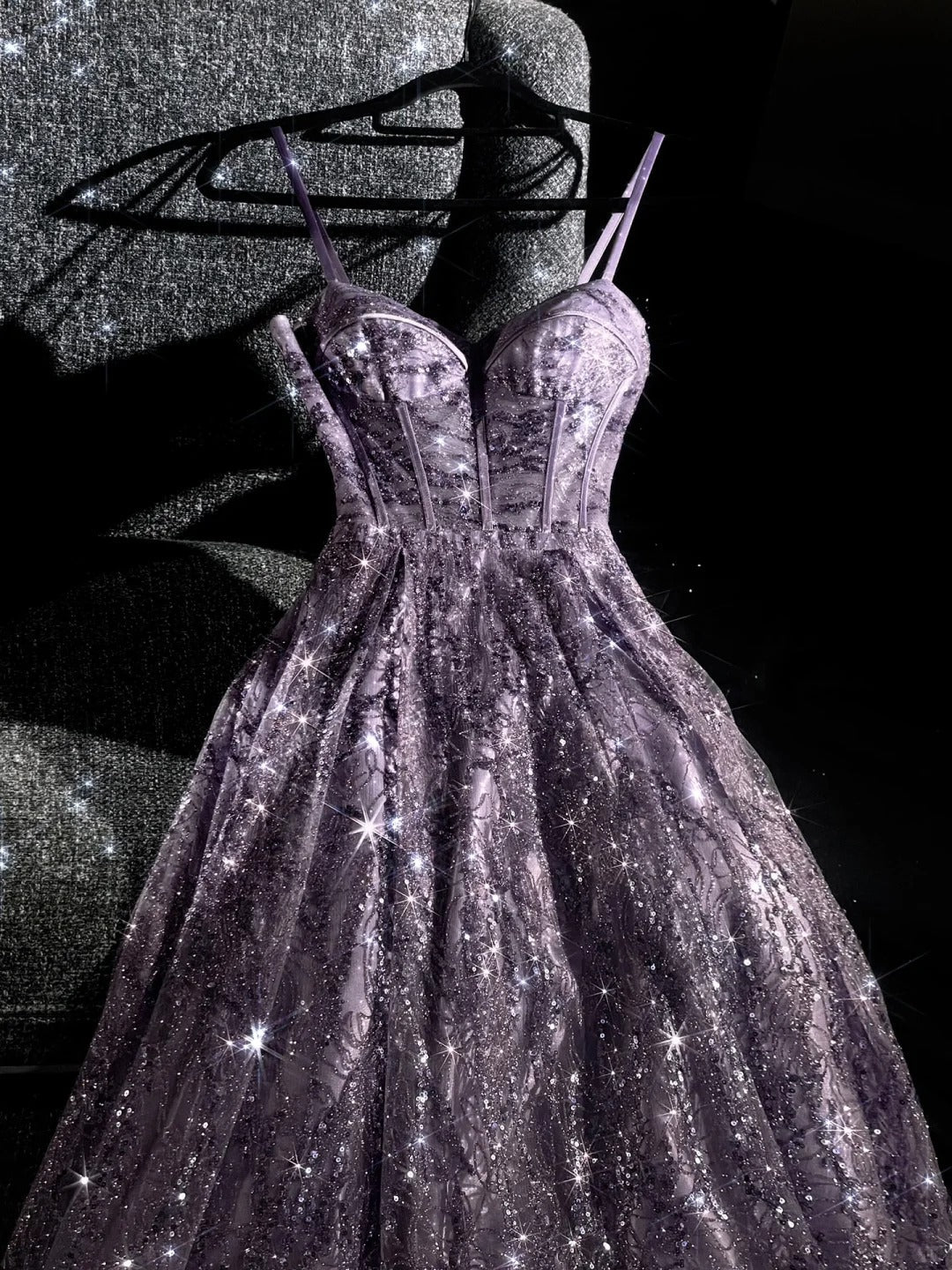 girlhomeshops--Purple gorgeous exquisite beaded long tulle prom dress ball gown romantic and dazzling girl gh5693