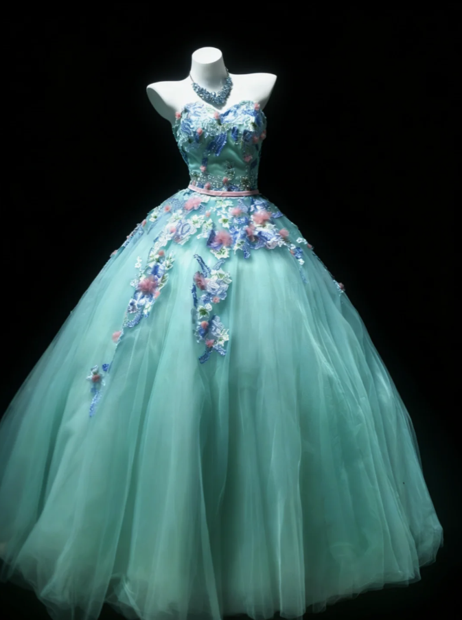 Glamorous Green Strapless Tulle Appliques Quinceanera Dress Sweet 16 Dress SP1586