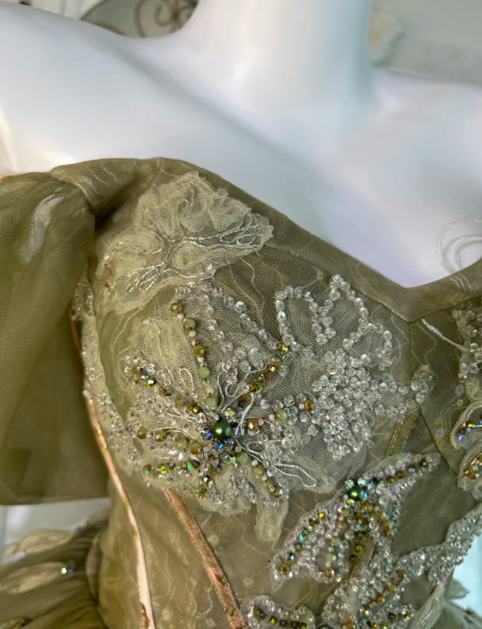 Gorgeous Olive Green Off The Shoulder Tulle Sequin Beaded Birthday Ball Gown Formal Quinceanera Dress SP1466