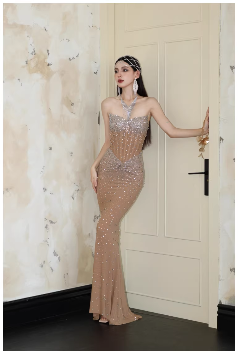 Sexy Strapless Chiffon Beaded Mermaid Long Evening Dress Party Gown