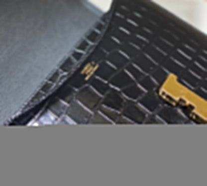 H CONSTANCE ALLIGATOR GOLD HARDWARE MINI BLACK FICELLE BAG 18CM