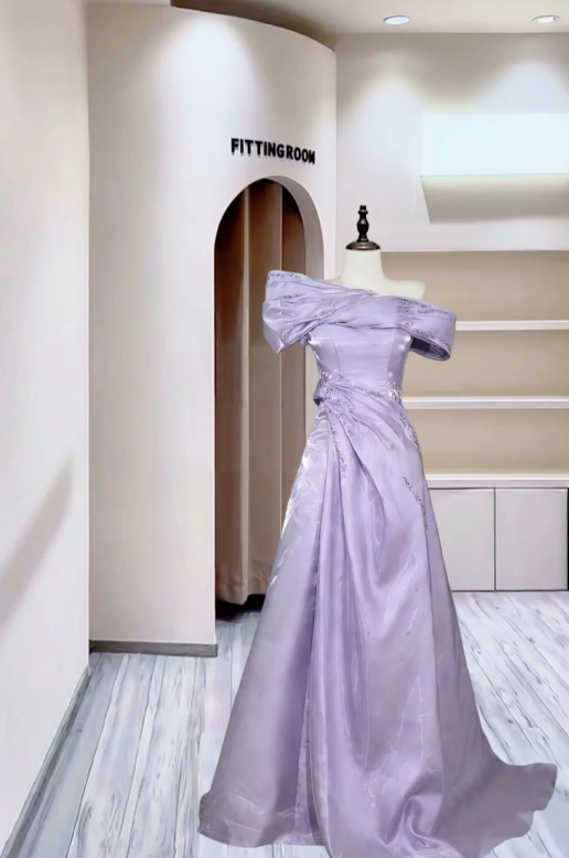 Pretty Off The Satin Pleated Ball Gown Lilac Long Birthday Party Dress Prom Gown