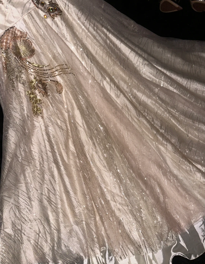 Shiny Spaghetti Straps Champagne Tulle Sequin Mermaid Evening Dress Long Wedding Guest Dress SP1428