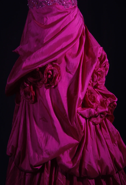 Pretty Strapless Satin Pleated Ball Gown Pink Long Party Dress Prom Gown